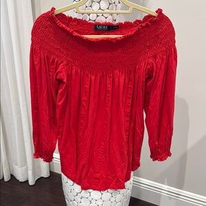Lauree Red Off-Shoulder Smocked Blouse